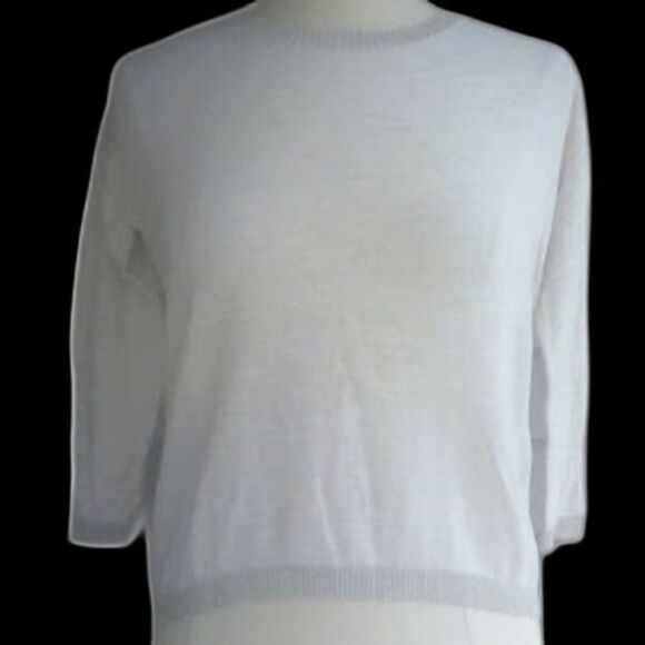 Loft Sweater Women's Cream Tan Shimmer Edges Cotton Linen Blend 3 / 4 Sl… - Picture 1 of 10